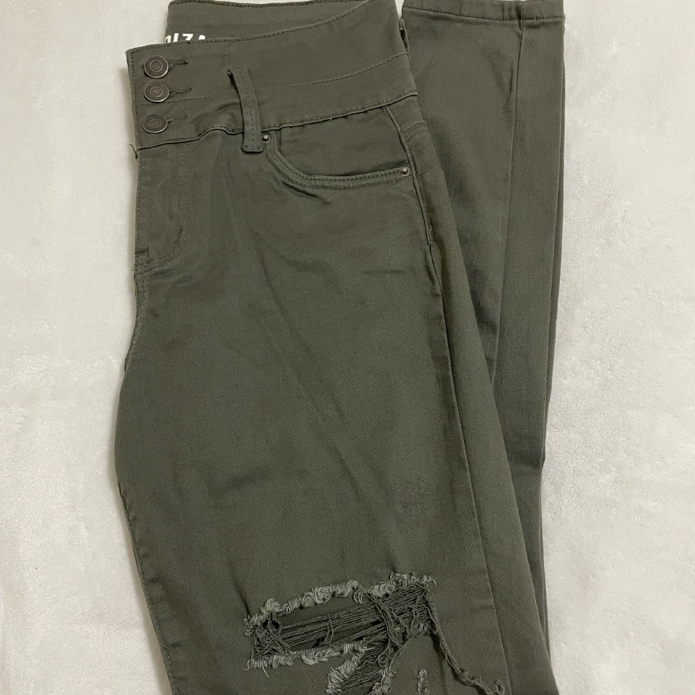 Army green ripped jeggings